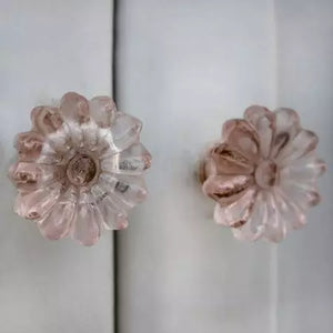Glass pink flower knobs
