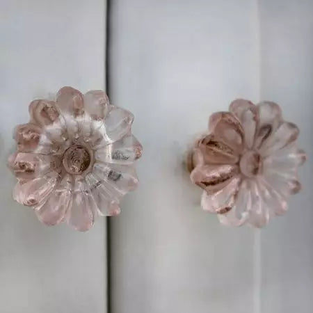 Glass pink flower knobs