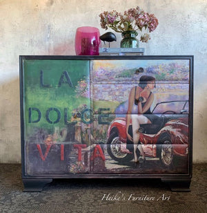 LADY AND THE RED CAR - MINT by Michelle Decoupage papers