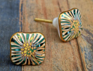 Gold and Green Handmade Ceramic Door Knob