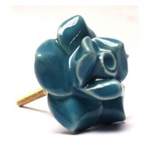 Handmade Ceramic Rose Door knob Teal